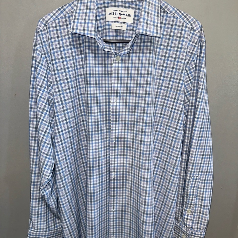 Mizzen+Main Light Blue Plaid Dress Shirt